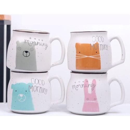 Big Cup Body 500ml Creative Mugs Cartoon Children Breakfast Cereal Milk Coffee Afternoon Tea With Lid And Spoon Ceramic Mugs