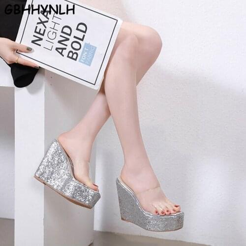 GBHHYNLH Summer Wedge Slippers Platform High Heels Women Slipper Ladies Outside Shoes Basic Clog Wedge Slipper Flip Flop LJA726