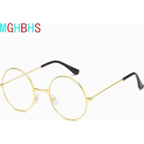 MGHBHS Vintage Retro Metal Frane Clear Lens Glasses Fashion Harry Eyeglasses Black Oversized Round Circle Eye Glasses