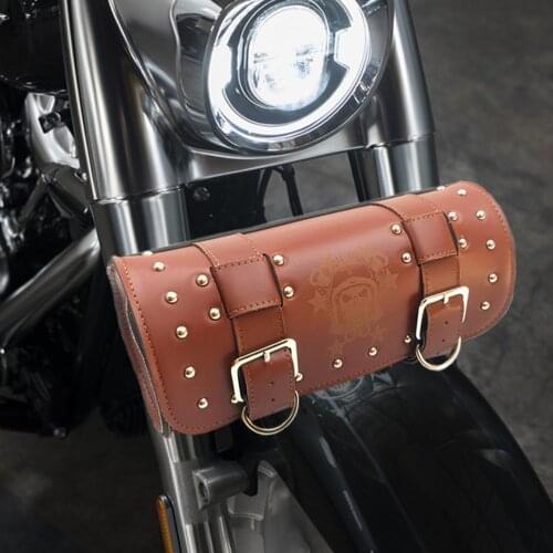 Motorcycle Saddlebags PU Leather Front Fork Tail Tool Bag Luggage For Harley Chopper Bobber Cruiser Sportster XL 883 1200 e-bike