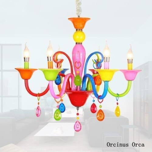 Cartoon Creative Colored Crystal Chandelier Girls Bedroom Childrens Room Princess Room Lamp European-style LED Glass Chandelier