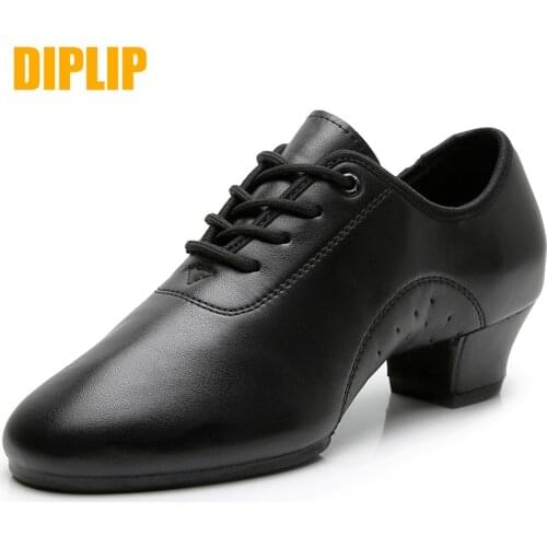 DIPLIP full grain leather men dance shoes black low-heel ballroom dance shoes tango salsa rumba Latin shoes