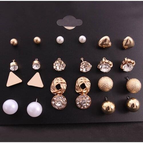 2021 Earing Pendientes Aros 2021 Earrings Ear Ring Set Combination Women Fashion 12 Sets Of Heart-shaped Modern Alloy Jewelry