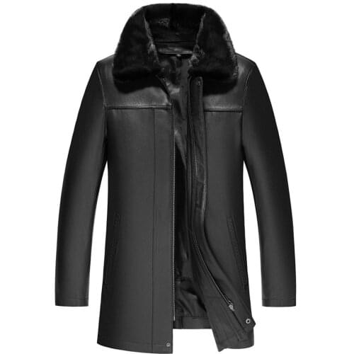 Genuine Leather Jacket Men Real Rabbit Fur Liner Coat Winter Jacket Men Mink Fur Collar Goatskin Warm Jackets LSY088387 MY1649
