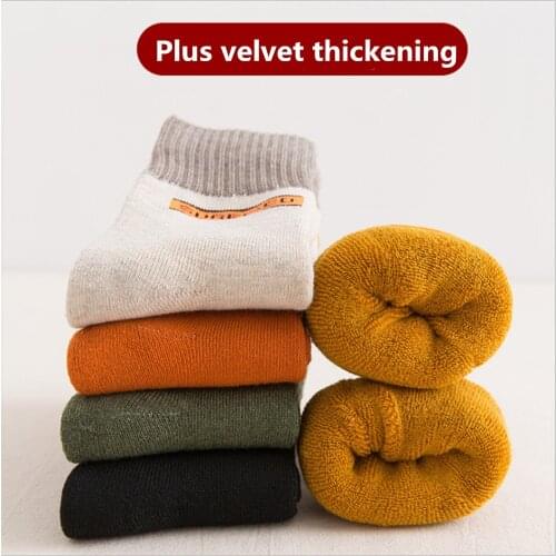 New Socks Women Winter Plus Velvet Thick Terry Socks Warm Socks Japanese Color Matching Towel Socks