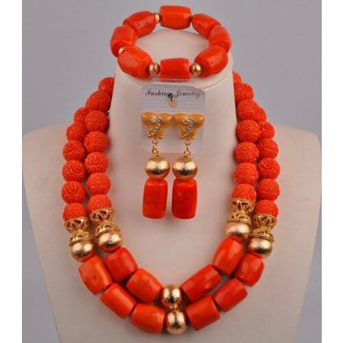 Orange Nigerian Coral Beads African Wedding Coral Beads African Necklace Bridal Jewelry Sets 2-17-B1