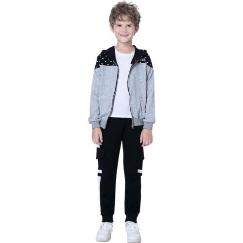 Boys Sportswear Set Long Hooded Jacket and Sweatpants Kids Jogging Coat Trousers Running Outwear Casual Basketball Clothing Suit