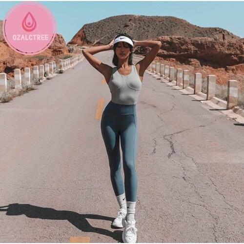 OzalCtree One Piece Yoga Jumpsuit Women Sleeveless Gym Clothing Yoga Set with Padded Patchwork Sport set Seamless Gym Sets