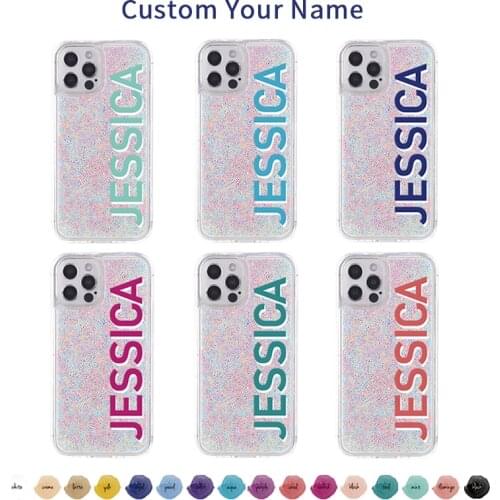 Personalise Custom Name Quicksand Phone Case For iphone 11 12 Pro Max MiNi X XR XS 7 8Plus DIY Color TPU Phone Cover Coque
