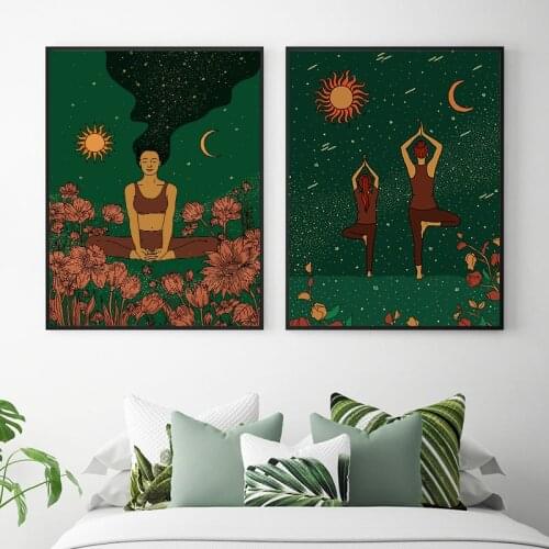 Yoga Meditation Girl Pose Posters Inhale Exhale Canvas Painting Yoga Room Wall Art Decor Pictures Girls Fitness Gift Gym Prints