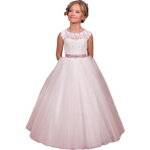 2019 Flower Girl Dresses Lace Tull A-Line Butterfly Custom Handmade Beading Pink Belt Floor Length For Wedding