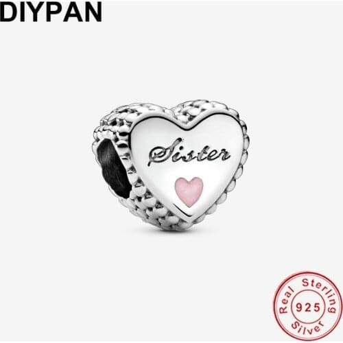 Fit Original Pandora Bracelet Charm 925 Sterling Silver Sister Heart Charm Bead Silver 925 Jewelry Berloque