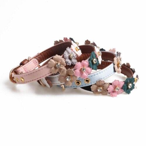 Adjustable Cute Dog Leather Puppy Flowers Studded Collars for Small Pet Collar UK