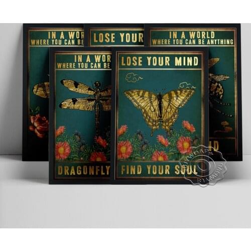 Insect Illustration Exhibition Retro Poster, Bee Dragonfly Butterfly Vintage Art Print Canvas Painting, Living Room Home Decor