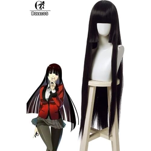 ROLECOS Anime Kakegurui Cosplay Hair Headwear Compulsive Gambler Jabami Yumeko Cosplay Hair Long Black Straight Synthetic Hair