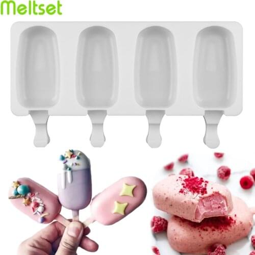 4 Cell Silicone Ice Cream Molds Homemade Frozen Ice Cream Mould Popsicle Mold DIY Ice Lolly Mould Maker With Popsicle Stick