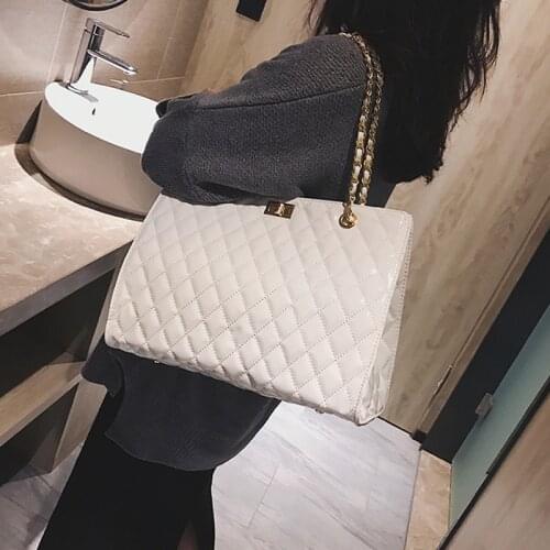 FEMALEE Chain Large Capacity Shoulder Bag Women Travel Diamond Lattice Crossbody Bag Autumn New Leather Luxury Designer Handbag