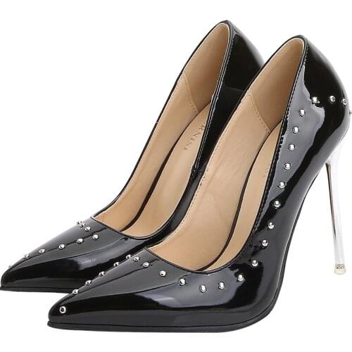Women shoes Plus:35-45 46 Sexy Party Stiletto Rivets shoes woman 11cm thin heels Pumps Pointed Toe zapatos mujer ladies shoes