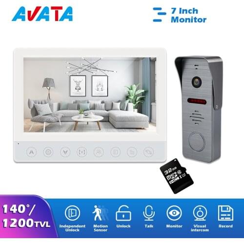 7 Inch Video Door Phone 140 Angle 1200TVL Video Doorbell Camera With Motion Sensor Record Video Intercom System Night Vision