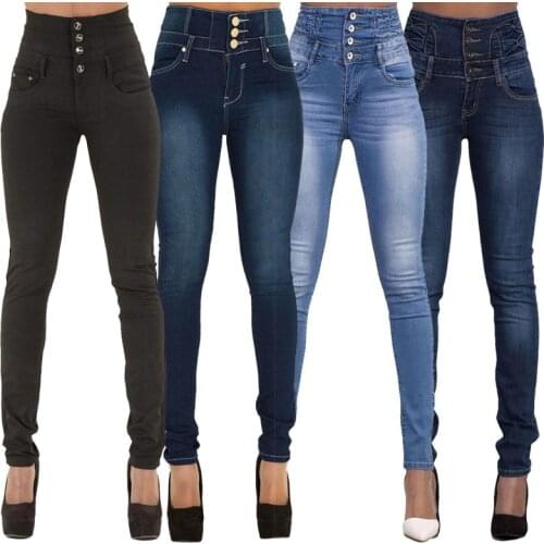 Women Black Jeans Push Up Pencil Denim Pants Ladies Vintage High Waist Jeans Casual Stretch Skinny Mom Jean Slim Femme Plus Size