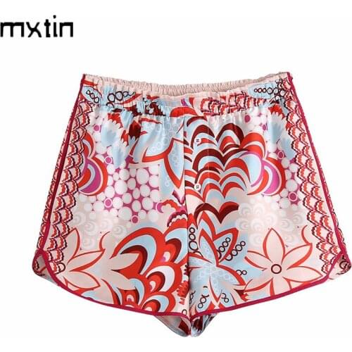 MXTIN 2021 Women Summer Vintage Floral Print Sweatpants Shorts Fashion Elastic Waist Button Female Harajuku Casual Short Mujer
