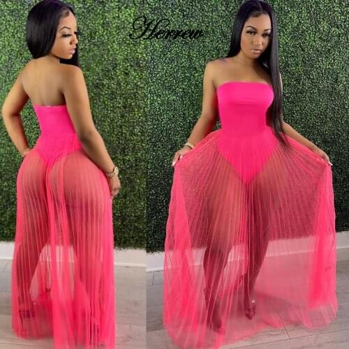 HERREW 2021 3 Piece Swimsuit Women Wholesale Items Sexy Chest Wrap Tops Bikinis Set+elegant Mesh Skirts Beach Casual Clothing