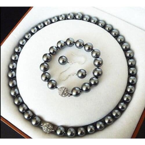 10- 12mm natural tahitian peacock green pearl necklace&bracelet $earring set