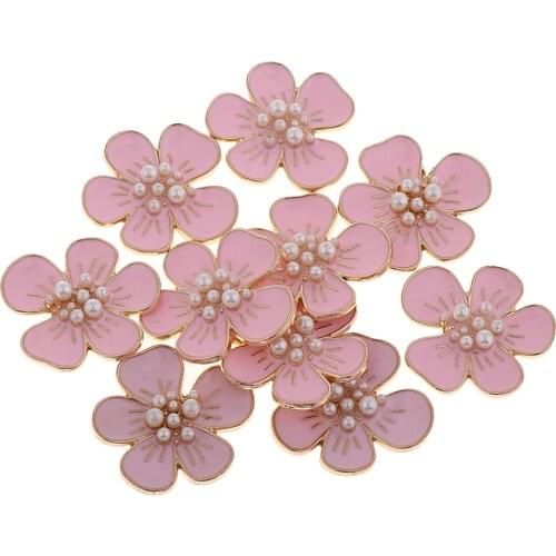 10x Pearl 5 Petal Flower Button Flatback Embellishment Crafts for Backdrops