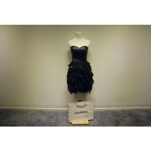 2018 vestidos formales Pretty Sheer Bodice Blue Formal prom party gown black Sequins feathers short cheap Bridesmaid Dresses