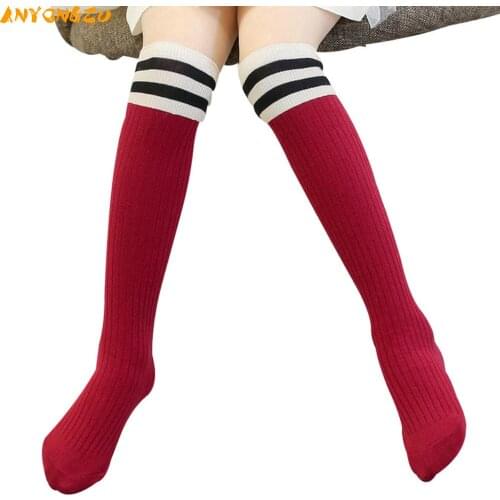 40cm 50cm Long Children Girls Knee Socks For Kids Casual Stripes Style High Elastic Cotton 3-12 Years Yellow White Green