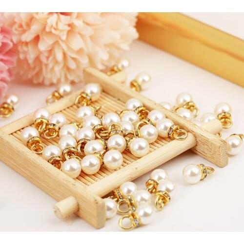 8mm/10mm/12mm Round Pearl Pendant Ivory Rhinestone Beads DIY Sewing Round Rhinestone Pearl Pendant For Jewelry Accessories