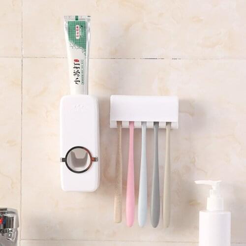 Automatic Toothpaste Dispenser Wall Mount Dust-proof Toothbrush Holder Wall Mount Storage Rack Bathroom Accessories Set Squeezer