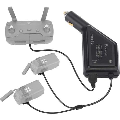 YX 3 in 1 Car Charger with Dust Cover for DJI Spark Drone Battery and Remote Controller,Triple Output (1 xUSB + 2 x Battery)