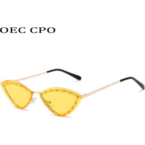 OEC CPO Diamond Rimless Sunglasses Women Metal Frame Cat eye Sunglasses For Women Vintage Glasses Female Brand Eyewear UV400