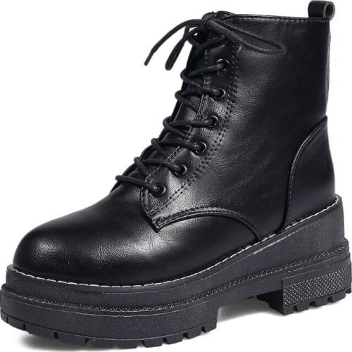 Chelsea Boots Ladies Chunky Martin Boots Women Autumn Winter Shoes PU Leather Ankle Boots Black Female Fashion Platform Booties