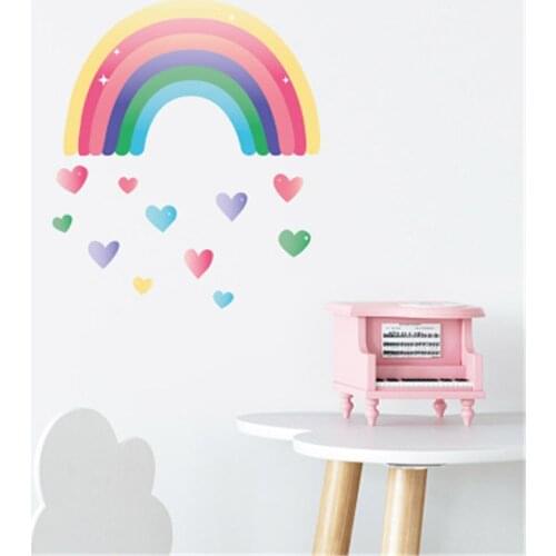 Colorful Loving Heart Rainbow Wall Sticker For Kids Room Home Decor Nursery Girl Baby Bedroom Wall Decals Pegatinas De Pared