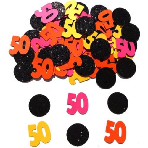 Circle & Number 50 in Pink Orange and Yellow Party Assorted Pieces for Birthday Party 50th Table decor scrapbook Confettis