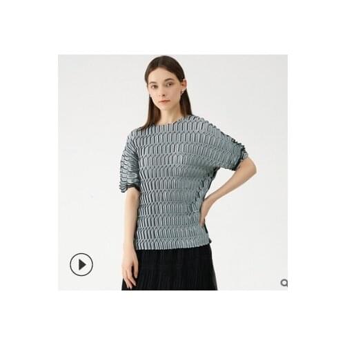 HOT SELLING Fashion High quality pleated top o-neck twill stereo pleated sleeve T-shirt