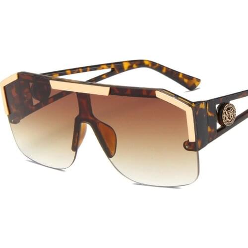 Fashion Leopard One Piece Womens Sun Glasses Vintage Flat Top Oversized Half Frame Sunglasses Men Gorgeous Goggle Eyewear UV400