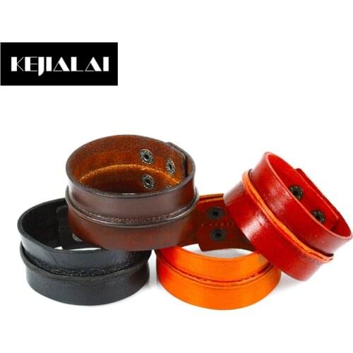 Leather Cuff Double Wide Bangle High Quality Genuine Leather Men Jewelry 4 Colors Fashion Charm Bracelets with Delicate Clasp