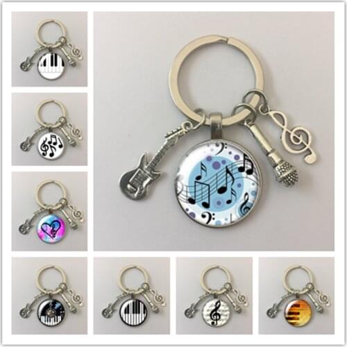 Musical note musical instrument piano disc glass cabochon keychain car keychain key ring charm gift keychain