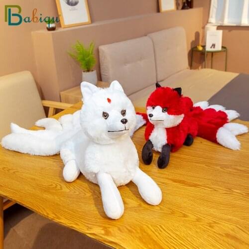 Cute White&Red Nine Tails Fox Plush Toys Stuffed Animal Real Life Nine-Tailed Fox Kyuubi Kitsune Soft Dolls Gift for Girls Kids