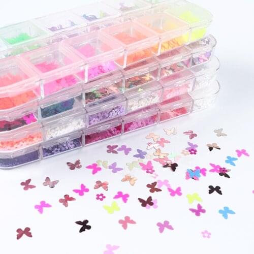4 Sets Butterfly Flower Slice Sequins Colorful Ultra-Flaky Nail Art Decoration Accessory Kit For Stylish DIY Manicure Design