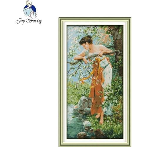 Joy Sunday Handmade Counted Cross Stitch Set Embroidery Needlework Kits The charm of spring Pattern Cross Stitching Home Decor