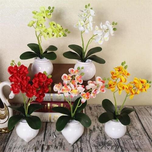 One Fake Leaf Phalaenopsis (2 Stems/Piece) 28.35" Length Simulation Orchid for Wedding Home Decorative Artificial Flowers