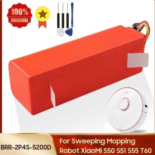 Original Replacement Battery BRR-2P4S-5200D for XIAOMI Roborock S50 S51 S55 T60 Sweeping Mopping Robot Vacuum Cleaner 5200mAh