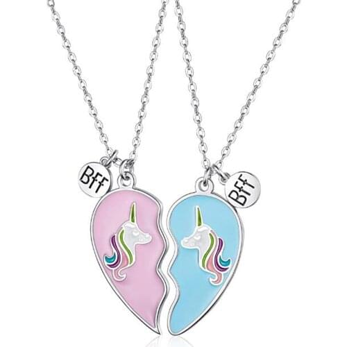 Harong Necklace Best Friends Sister Friendship Unicorn Heart Pendant Necklace Comic Fashion Jewelry Party Necklace Women Gift