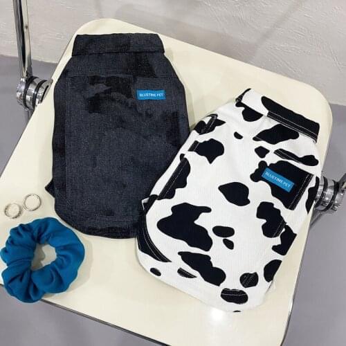 All Matching Pet Dog Overcoat Fashion Cow Dog Shirt for Small Medium Dogs Denim Pomeranian Schnauzer Coat Teddy Jacket