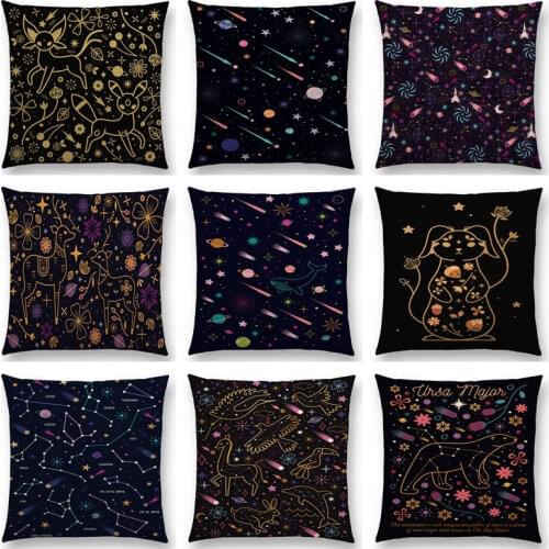 Hot Sale Cute Cartoon Animals Flowers Moon Stars Meteor Constellation Galaxy Cat Bear Rabbit Deer Bird Cushion Sofa Throw Pillow