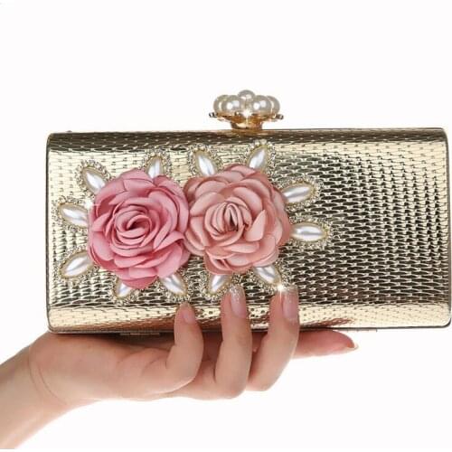 Luxury Crystal Clutch Evening Bag Golden Flower Party Purse Women Wedding Bridal Handbag Pouch Soiree Pochette Bag WY176